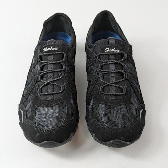 Skechers Womens Sz7 Shoes Black Slip On Tennis Runner Memory Foam Leather Comfy - Picture 2 of 13